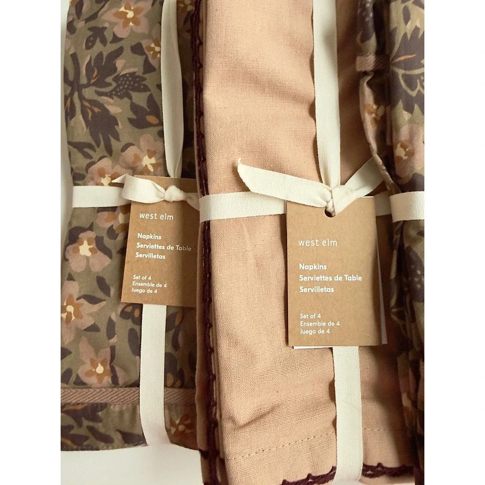 West Elm Napkins, Set of 16, Blake Floral & Picot Edge Burgundy NWT, Retail $176